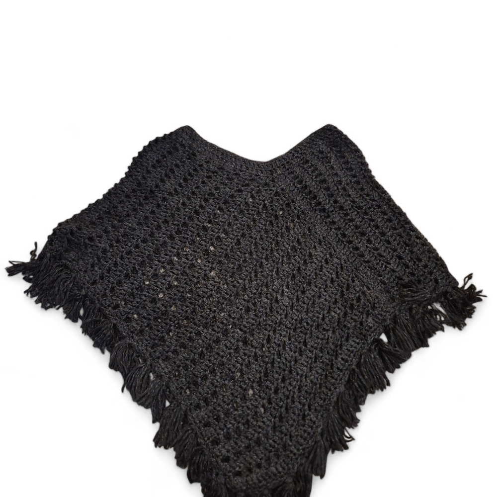 Elegant Black Knit Poncho Sweater One Size Fits All